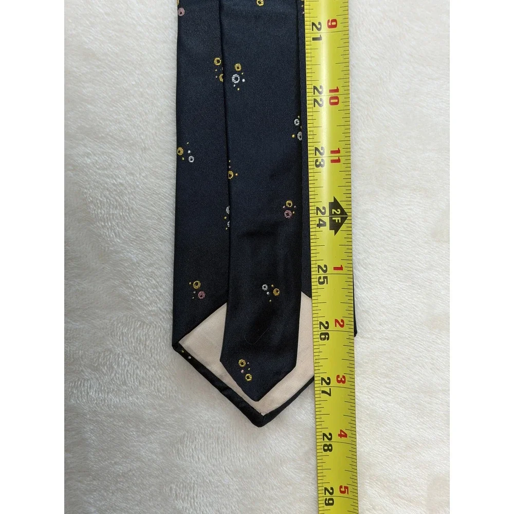 Vintage Don Loper Black Atomic Bubble Silk Necktie Mens One Size Excellent